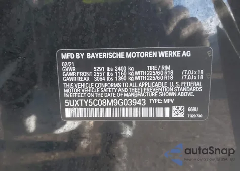 2021 BMW X3 xDrive30I from USA, damaged, VIN 5UXTY5C08M9G03943